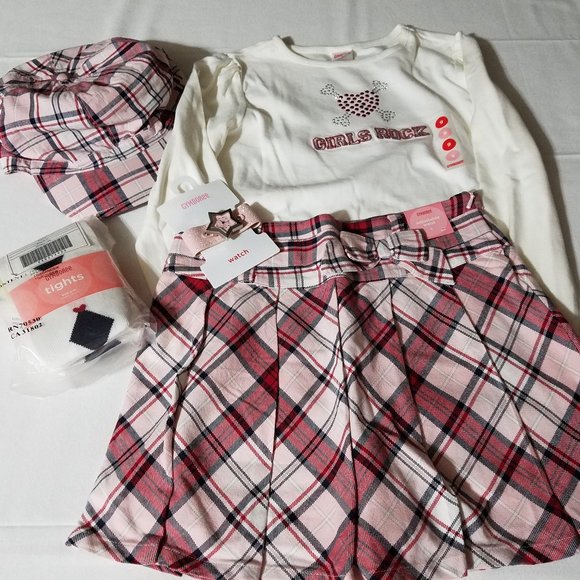 Gymboree Schoolgirls Rock size 9 shirt, 8 adjustable waist skort, 8-10 tights - Picture 3 of 11